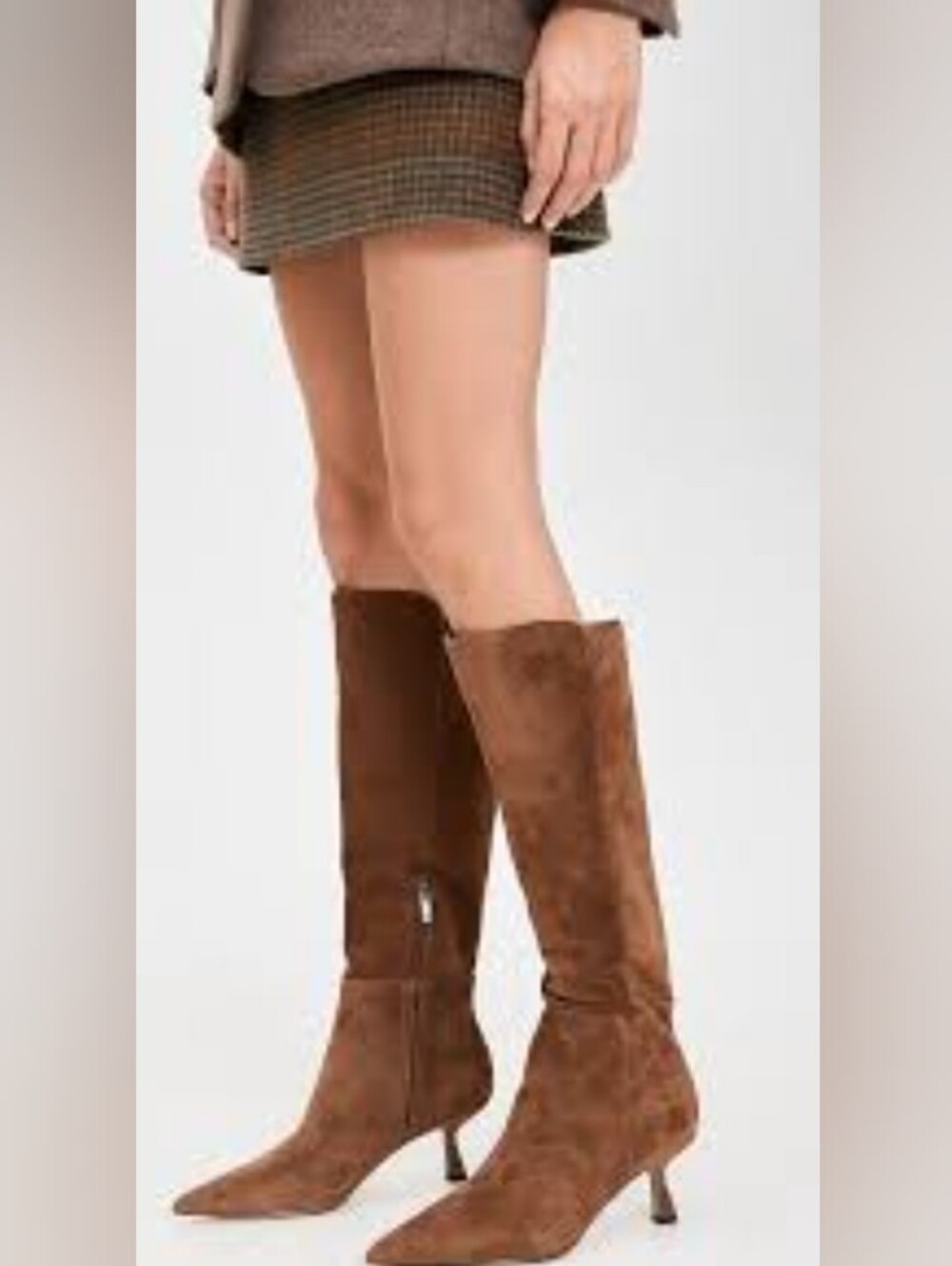 New Sam Edelman Taylor Chestnut Suede Pointed-Toe Knee-High Stiletto Boots - Picture 4 of 16